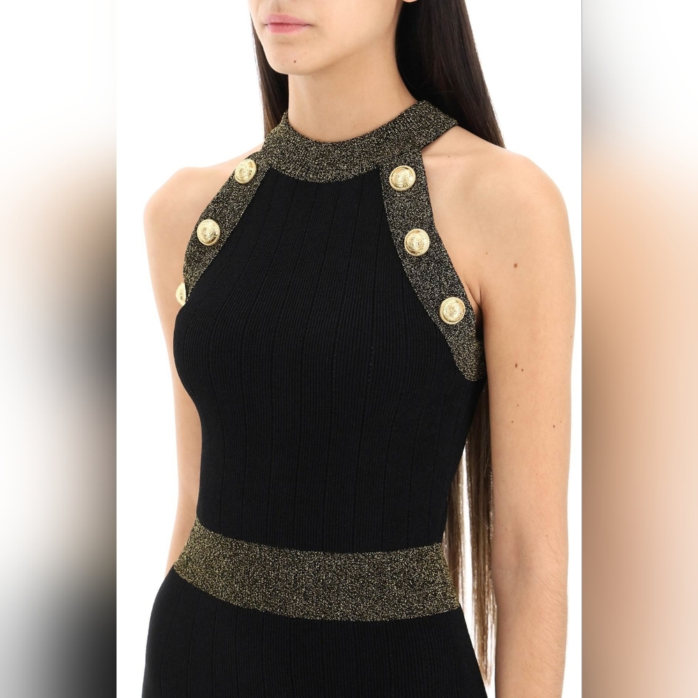 Knitted Midi Dress With Buttons And Lurex Trims